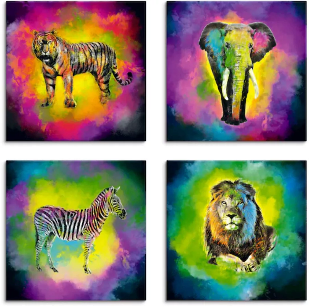 Artland Leinwandbild "Farbexplosion Elefant Löwe Zebra Tiger", Wildtiere, ( günstig online kaufen