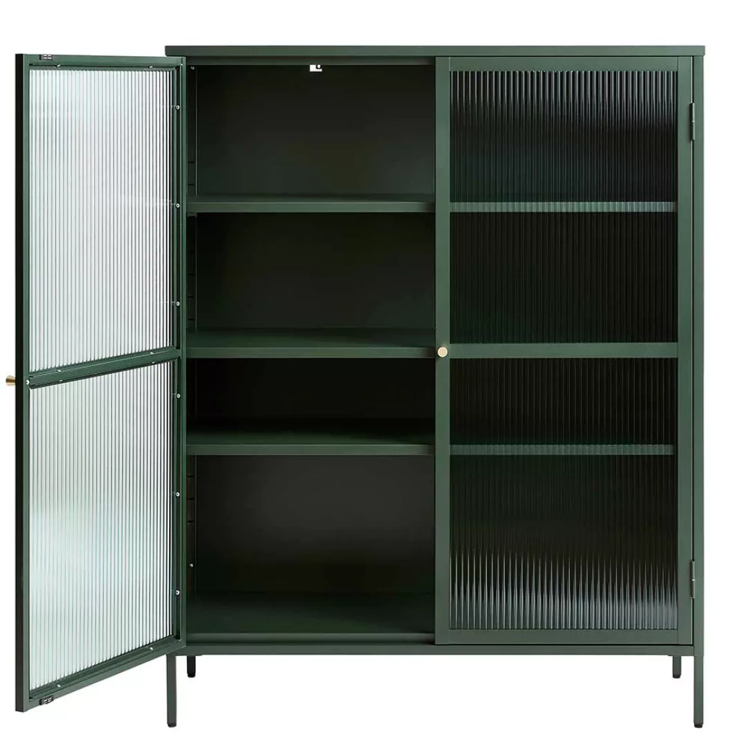 Vitrine Grün mit Rippenglas Türen Metall Oberfläche pulverbeschichtet günstig online kaufen