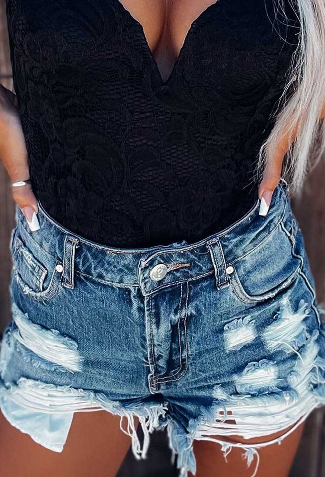 SEGUEN Jeansshorts Trendige vielseitige zerrissene Denim-Shorts (Personalis günstig online kaufen