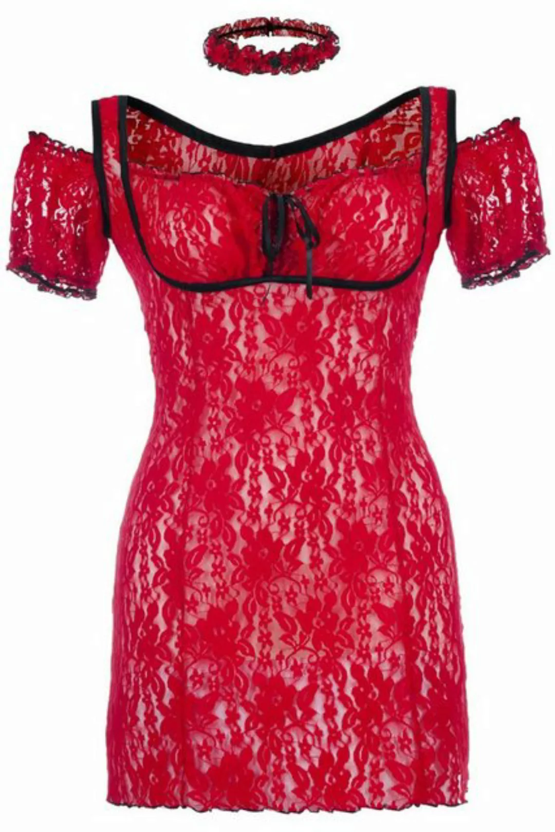 Andalea Spitzenkleid Negligee rot in Übergröße transparent Minikleid mit Sp günstig online kaufen