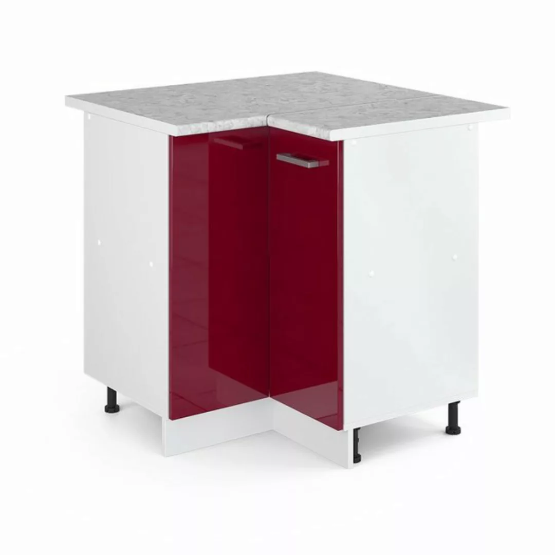 Vicco Eckunterschrank R-Line, Bordeaux Hochglanz/Weiß, 75.6 cm, AP Marmor günstig online kaufen