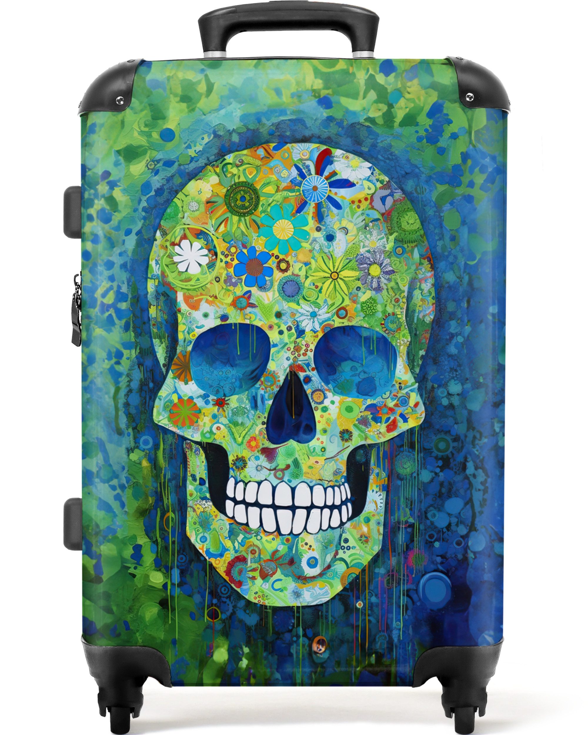 NoBoringSuitcases.com© Hartschalen-Trolley Totenkopf - Blumen - günstig online kaufen