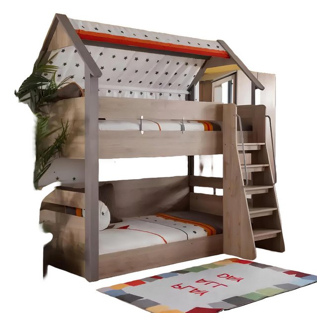 Xlmoebel Bett Hochbett für Kinder Holzbett Kinderzimmer in Braunem Design ( günstig online kaufen