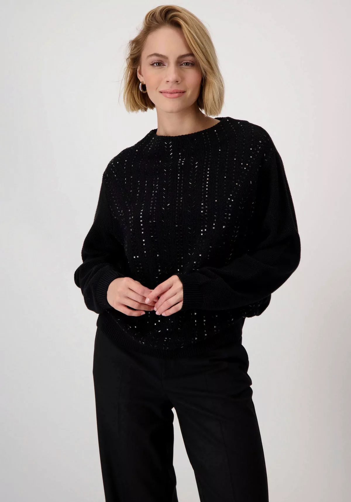 Monari Stehkragenpullover, mit Glitzersteinchen günstig online kaufen