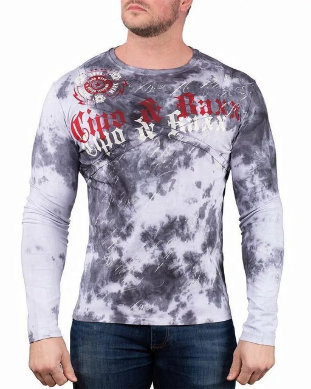 Cipo & Baxx Longsleeve Herren Longsleeve BA-CL489 Grau XXL Markenschriftzug günstig online kaufen