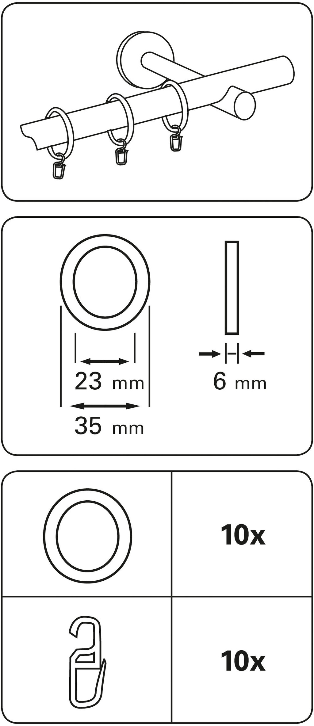 GARDINIA Gardinenring »Gardinenringe mit Faltenlegehaken«, (10 St.), Serie günstig online kaufen