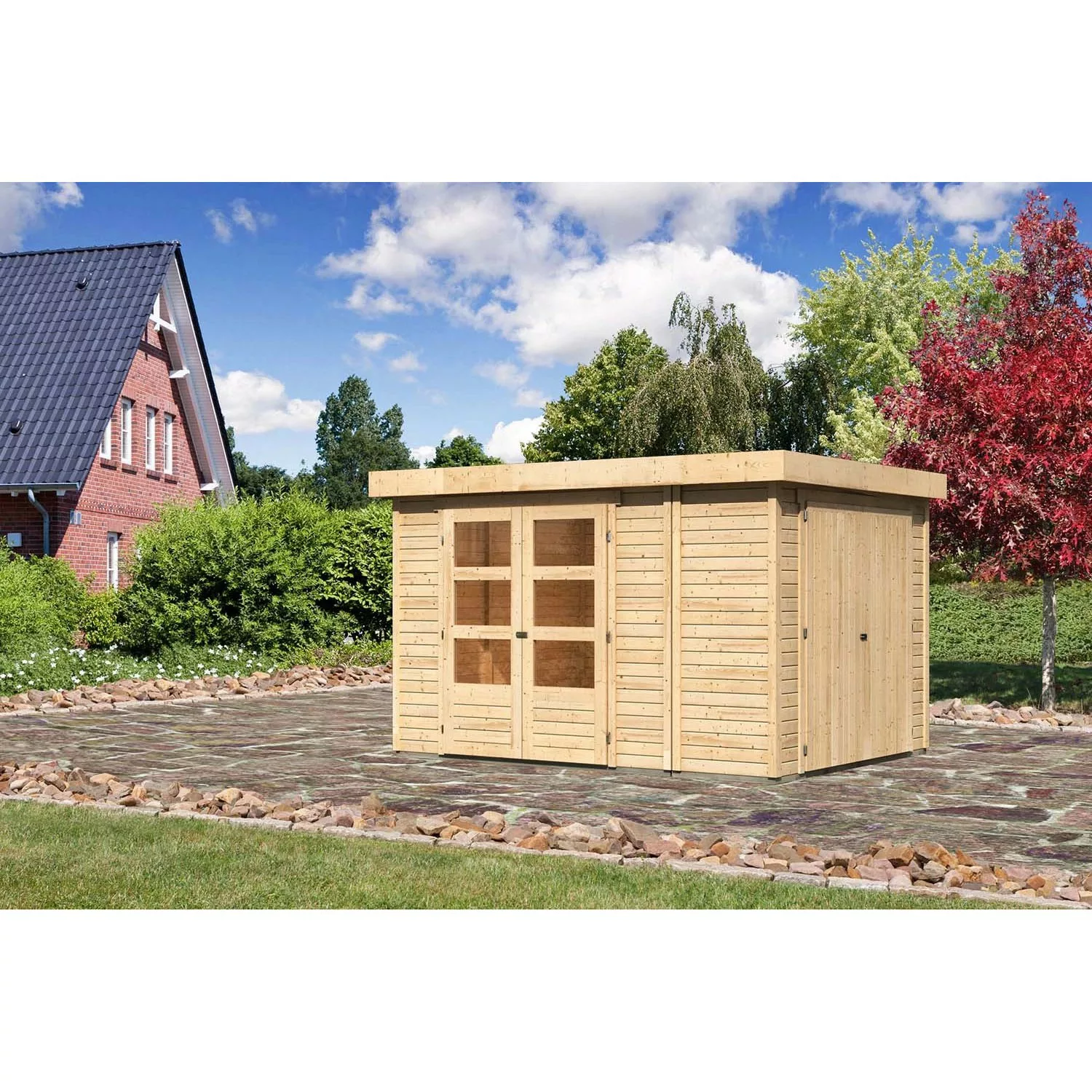 Karibu Holz-Gartenhaus Retola Natur Flachdach Unbehandelt 238 cm x 242 cm günstig online kaufen