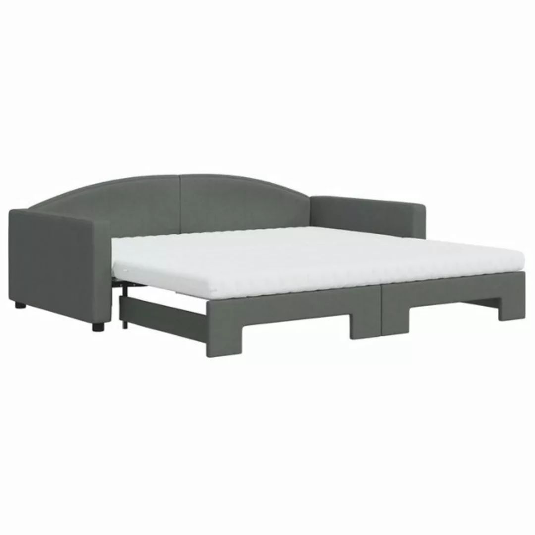 vidaXL Bett Tagesbett Ausziehbar mit Matratzen Dunkelgrau 100x200 cm Stoff günstig online kaufen