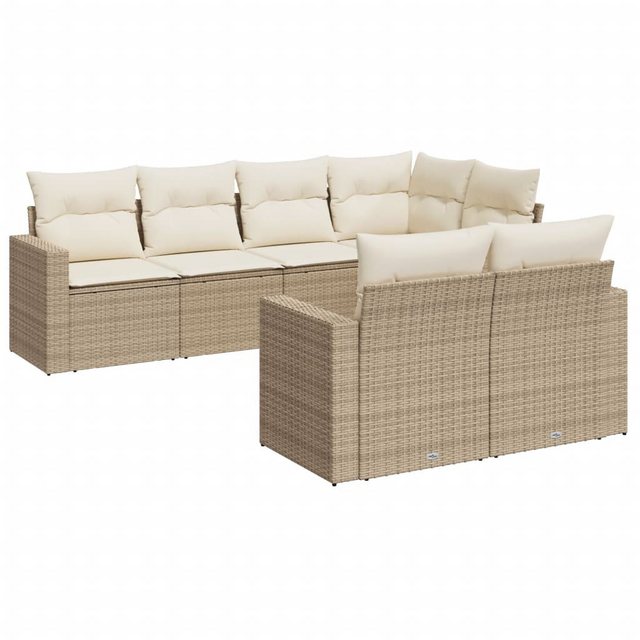 vidaXL Sofaelement 7-tlg. Garten-Sofagarnitur mit Kissen Beige Poly Rattan günstig online kaufen