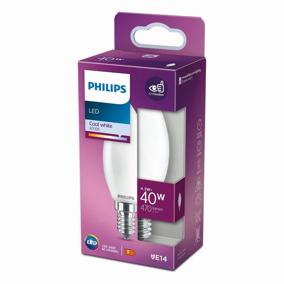 Philips LED-Leuchtmittel E14 Kerzenform 4,3 W 470 lm 9,7 x 3,5 cm (H x Ø) günstig online kaufen