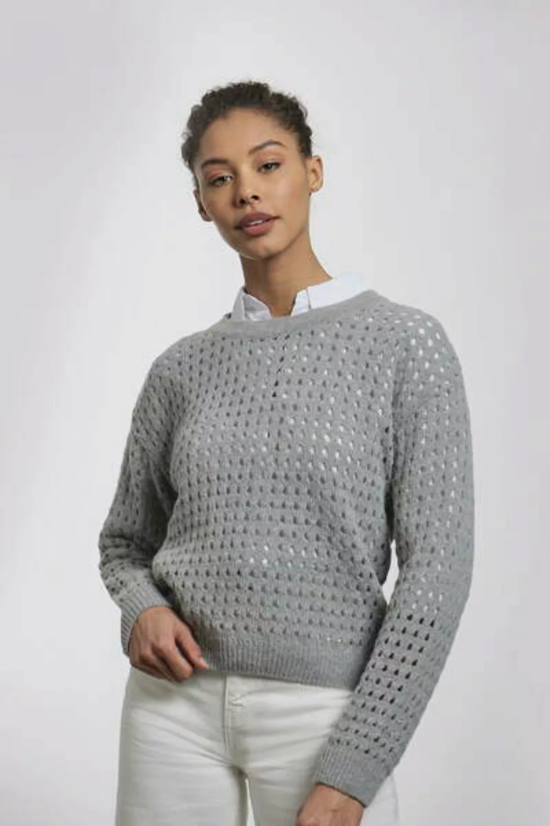 Waterfront Sweater - Light Grey - Durchbrochener Ajourstich - Circular Pull günstig online kaufen