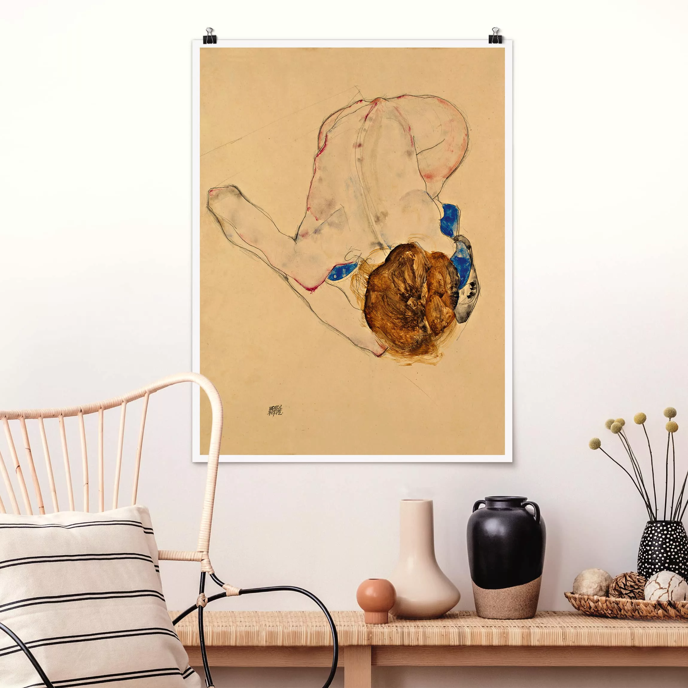 Poster Kunstdruck - Hochformat Egon Schiele - Nach vorne gebeugter Akt günstig online kaufen