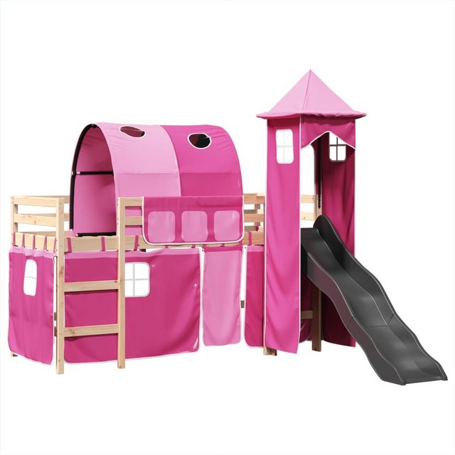 vidaXL Bett Kinderhochbett mit Turm Rosa 80x200 cm Massivholz Kiefer günstig online kaufen