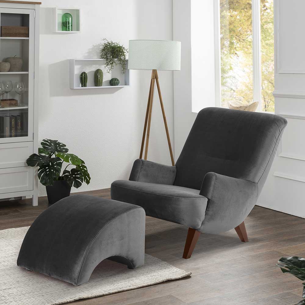 Design Entspannungssessel in Anthrazit und Nussbaumfarben 101 cm tief günstig online kaufen