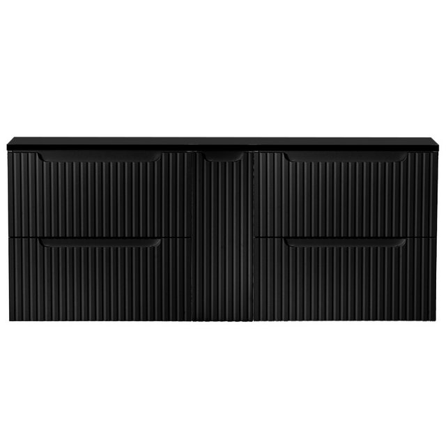 Lomadox Waschbeckenschrank NEWPORT-56-BLACK 140cm, in schwarz, gerillte Fro günstig online kaufen