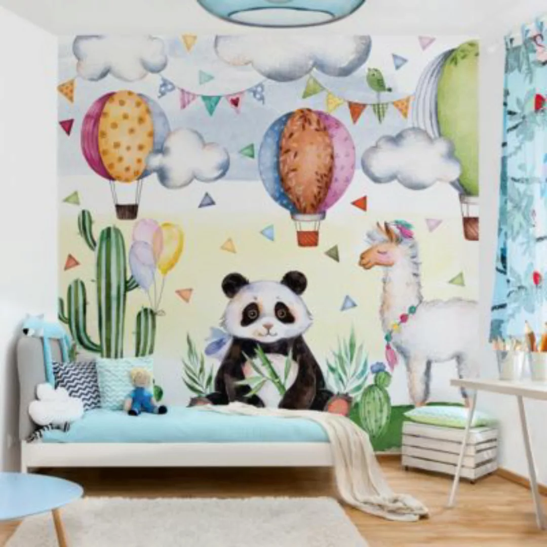 Bilderwelten Kindertapete Panda und Lama Aquarell grün Gr. 336 x 336 günstig online kaufen