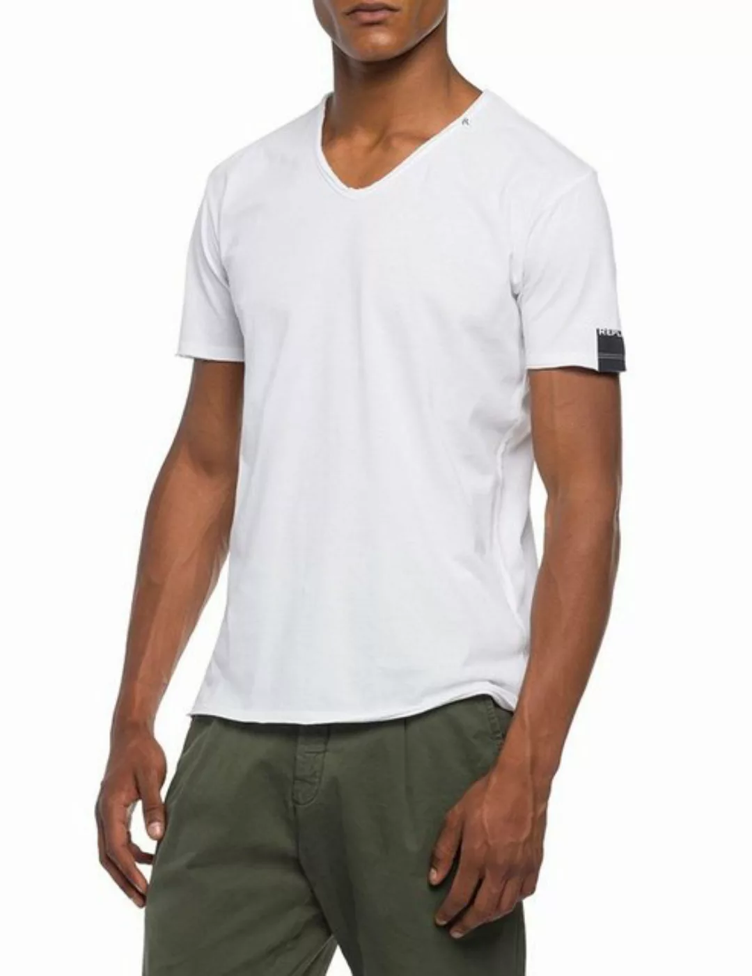 REPLAY Herren T-Shirt - 1/2-Arm, V-Neck, Baumwolle, Jersey, offene Kanten S günstig online kaufen