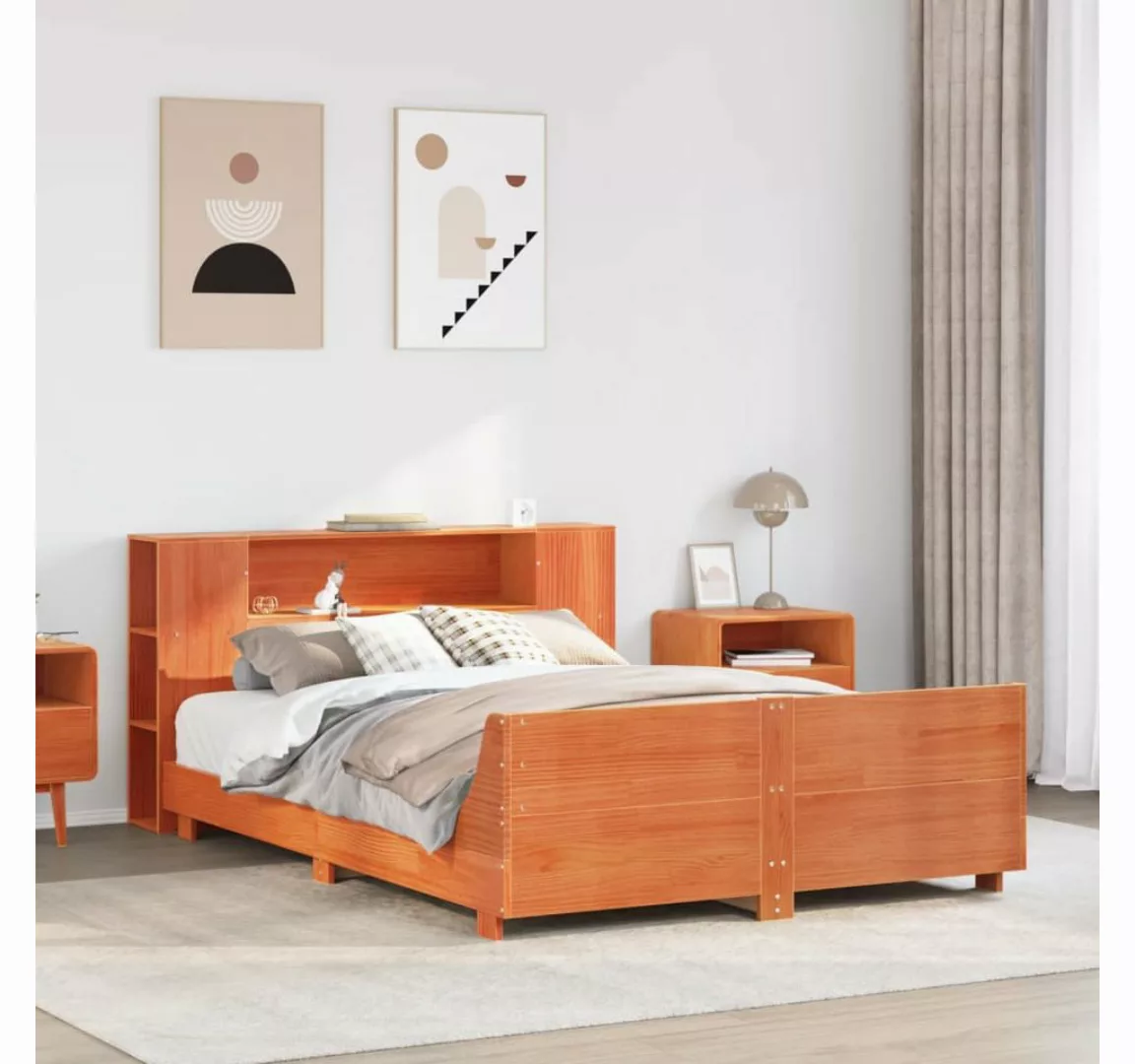 vidaXL Bett, Massivholzbett ohne Matratze Wachsbraun 120x200 cm Kiefernholz günstig online kaufen