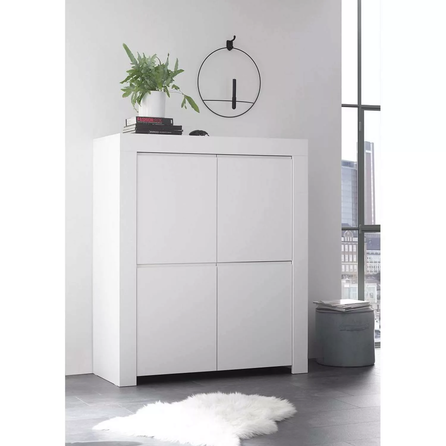 Modernes Wohnzimmer Highboard FARUM-63 in Lack matt weiß - griffloses Desig günstig online kaufen