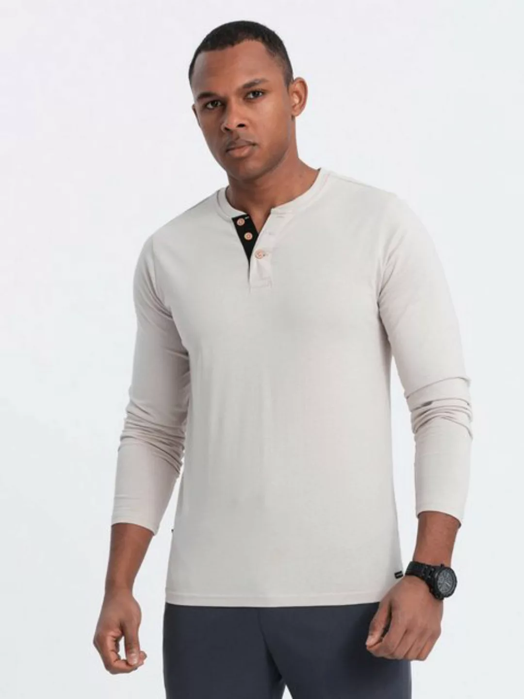 OMBRE Longsleeve Herren Longsleeve mit Knöpfen am Halsausschnitt günstig online kaufen