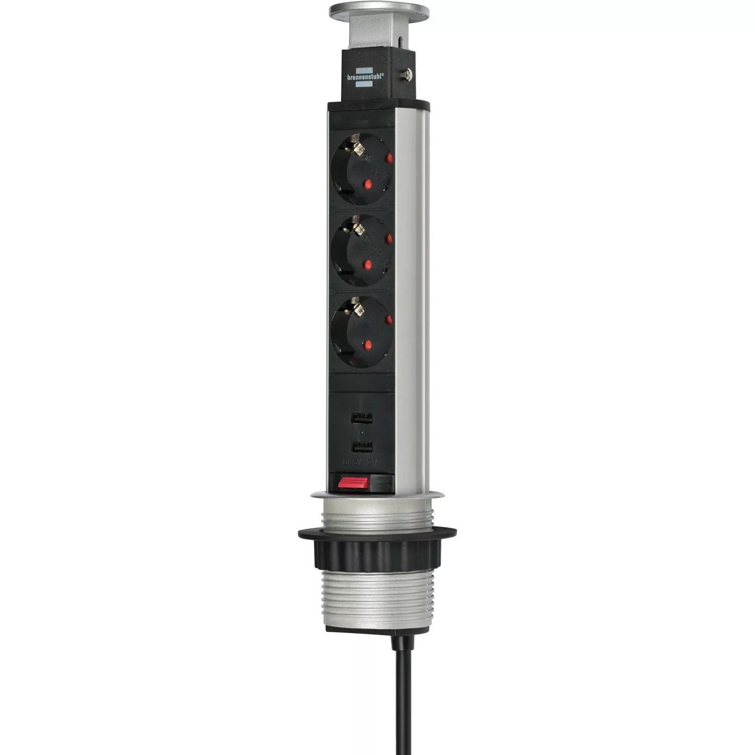 Brennenstuhl Steckdosenleiste Tower Power 3-fach versenkbar USB Alu/Schwarz günstig online kaufen