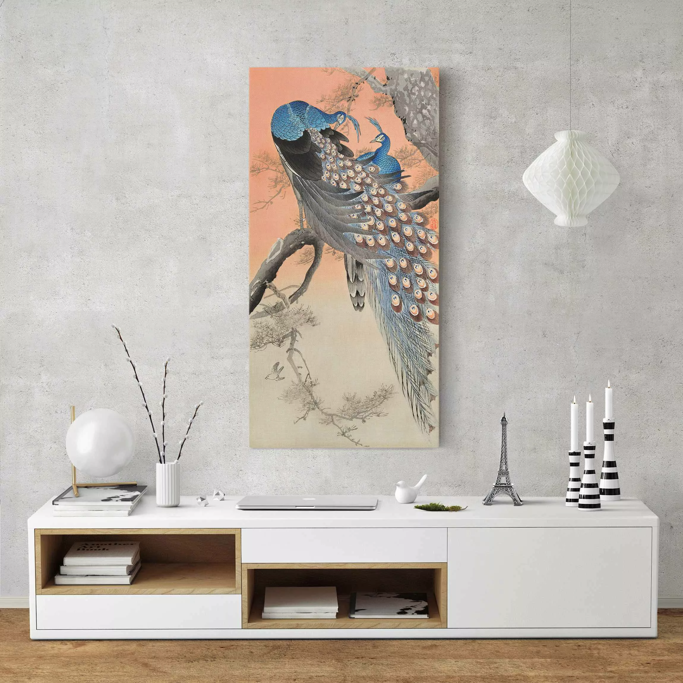 Leinwandbild Vintage Illustration Asiatischer Pfau I günstig online kaufen