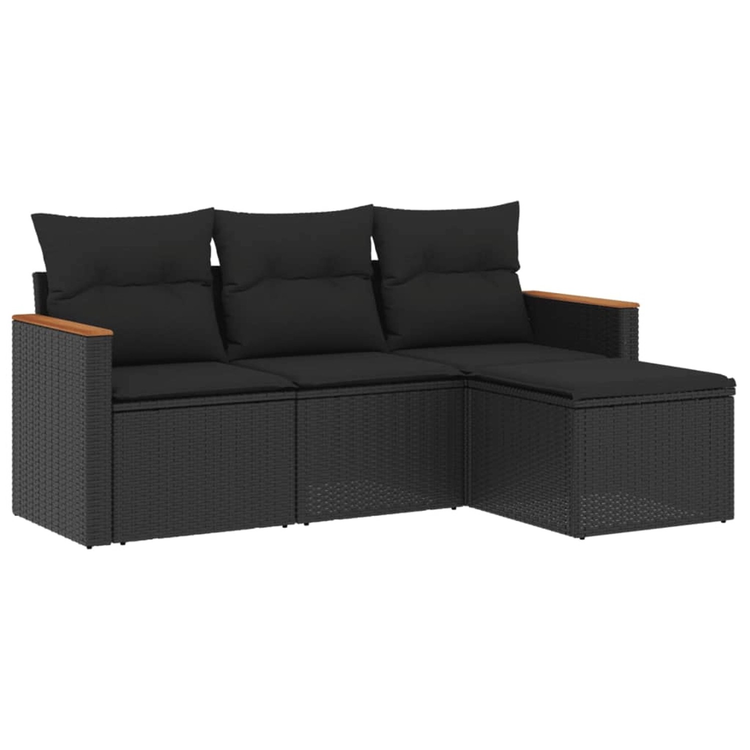 vidaXL 4-Tlg Garten-Sofagarnitur mit Kissen Schwarz Poly Rattan 3258303 günstig online kaufen