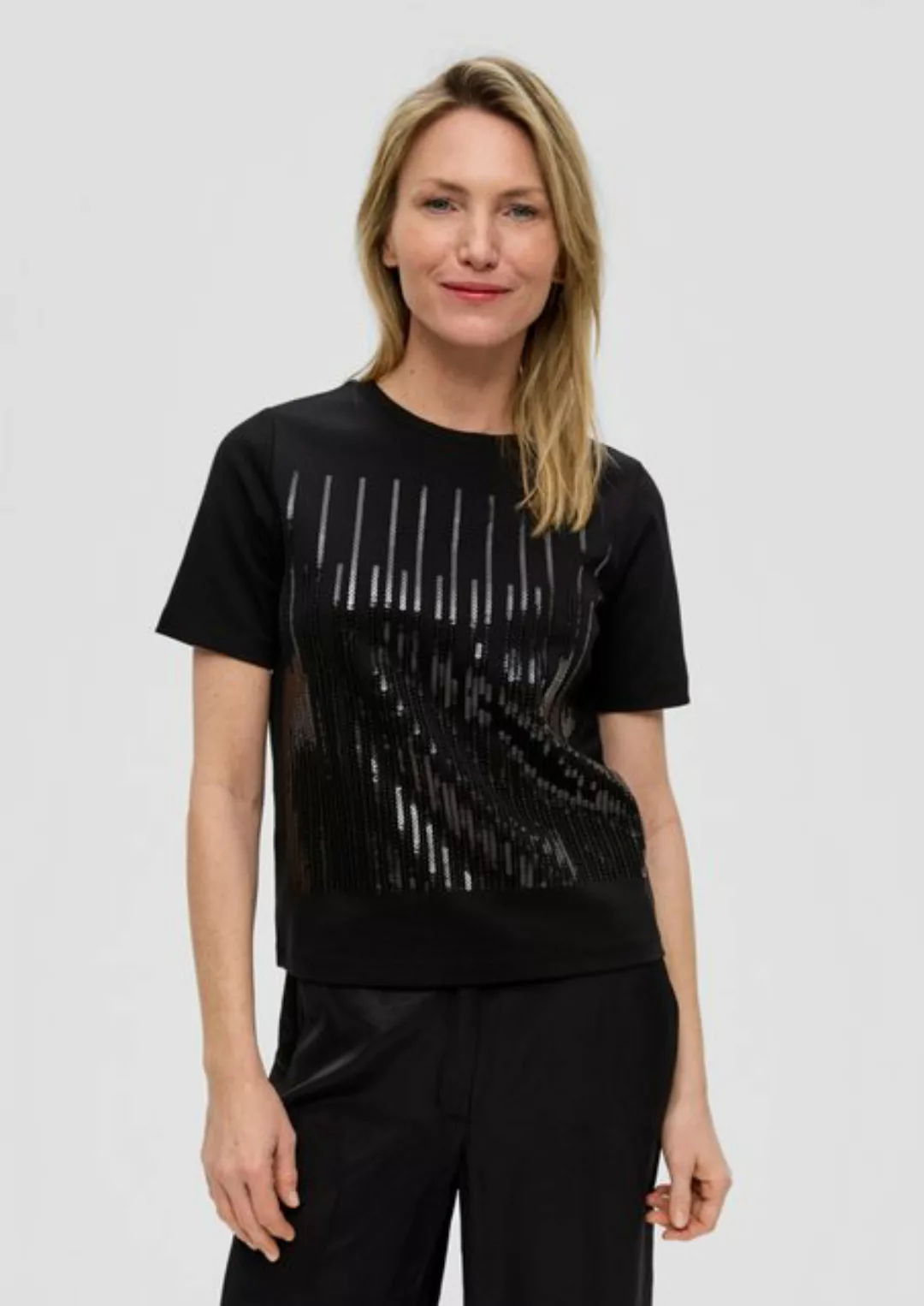 s.Oliver BLACK LABEL Kurzarmshirt T-Shirt mit Pailletten Pailletten günstig online kaufen