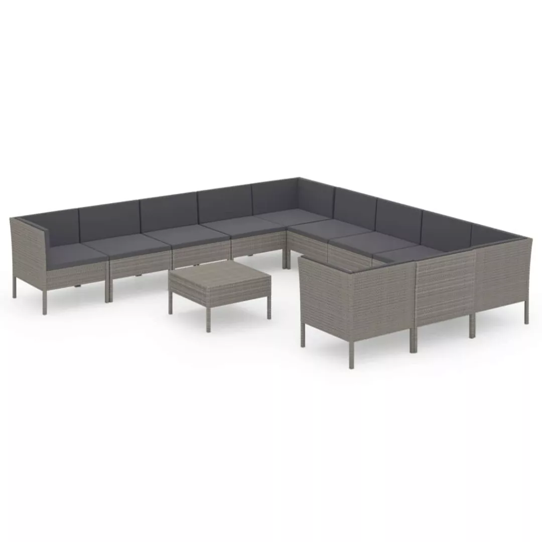 12-tlg. Garten-lounge-set Mit Auflagen Poly Rattan Grau günstig online kaufen