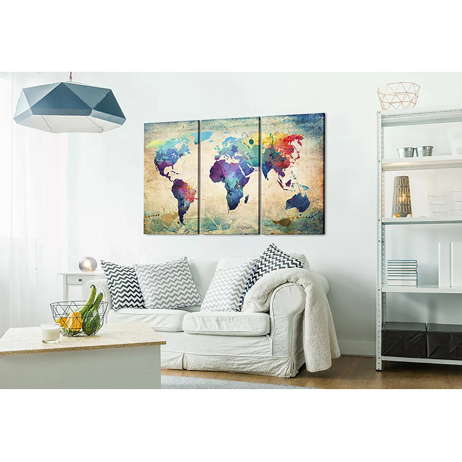 home24 Wandbild Bunte Weltkarte Triptychon günstig online kaufen