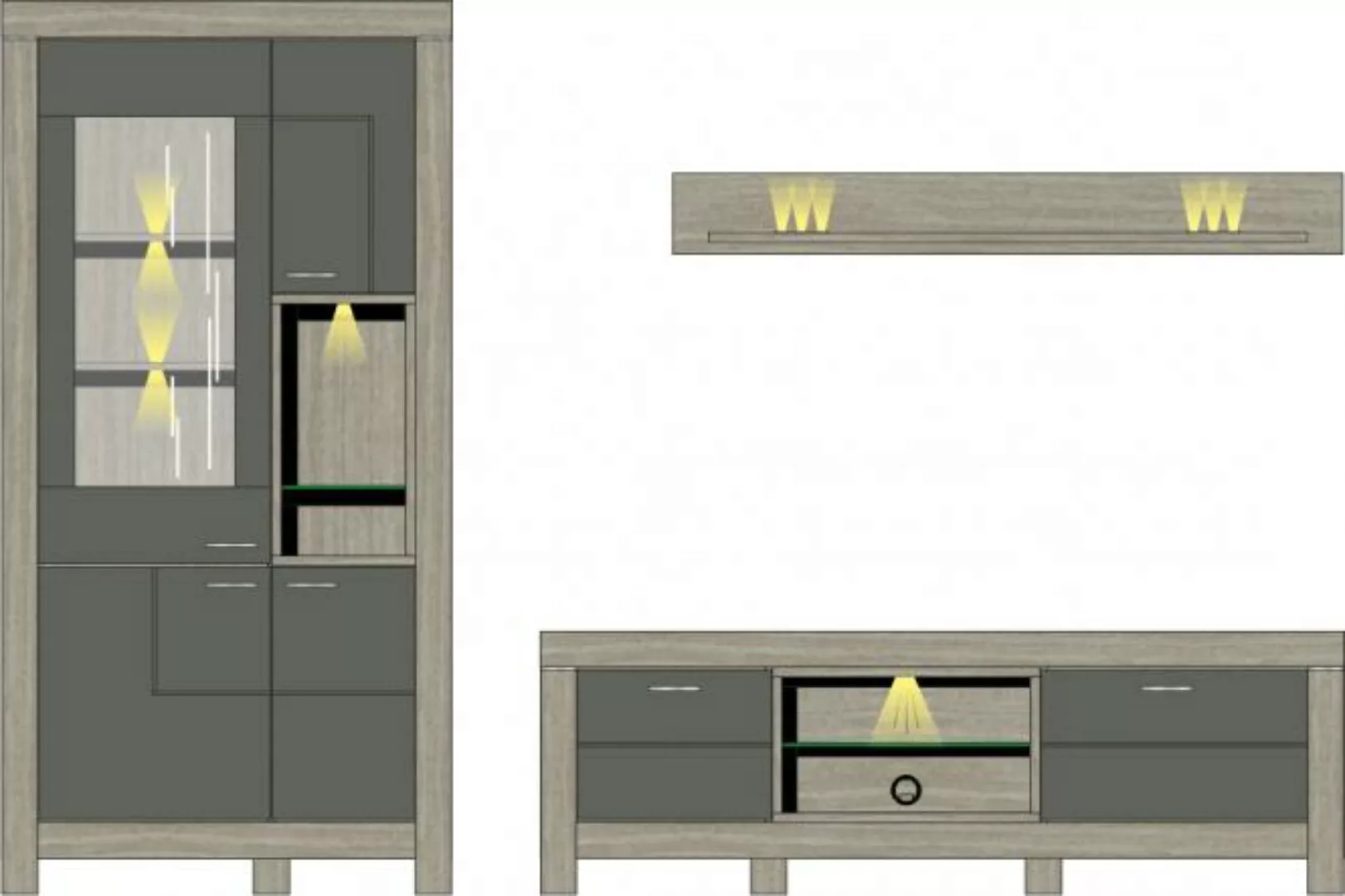 Wohwand 3-tlg inkl. LED-Beleuchtung ca 296 cm breit Granada von Wohnconcept günstig online kaufen