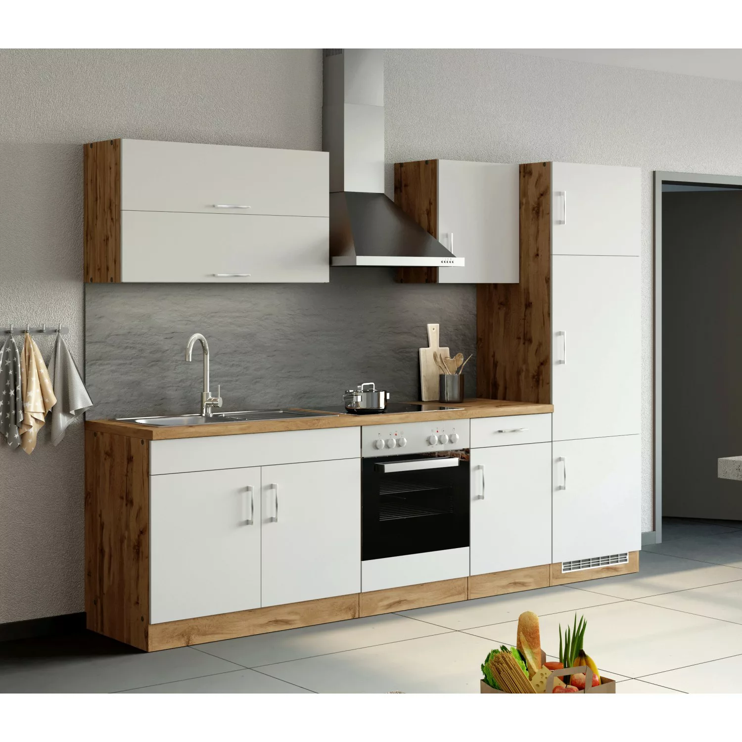 Held Möbel Küchenzeile Sorrento 270 cm Wotaneiche-Grafit ohne E-Geräte günstig online kaufen