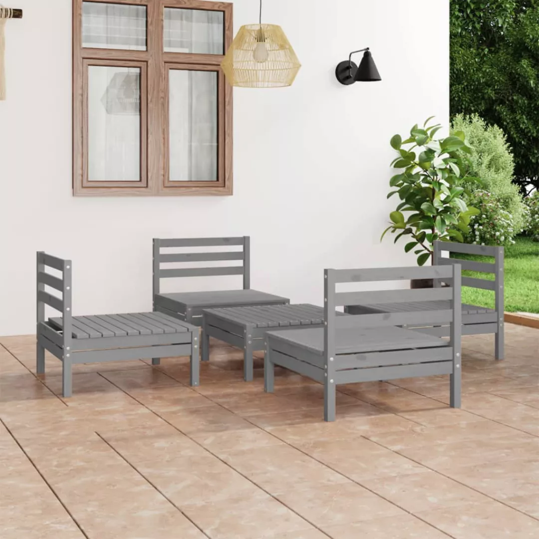 5-tlg. Garten-lounge-set Grau Kiefer Massivholz günstig online kaufen