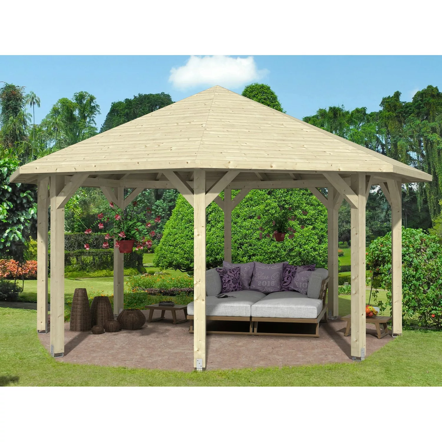 Skan Holz Pavillon Nice 3 Leimholz 557 cm x 557 cm Natur günstig online kaufen