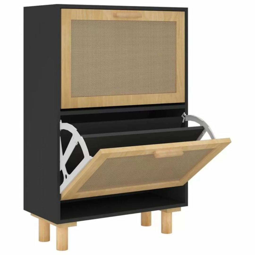 furnicato Schuhschrank Schwarz 52x25x80 cm Holzwerkstoff & Rattan Natur (1- günstig online kaufen