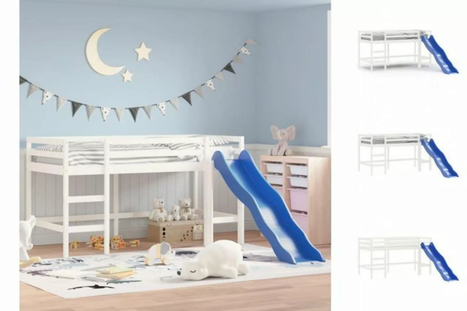 vidaXL Kinderbett Kinderhochbett mit Rutsche Weiß 80x200 cm Massivholz Kief günstig online kaufen