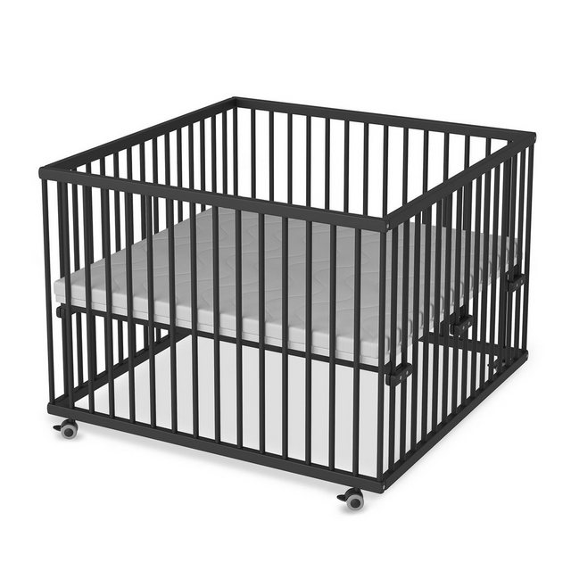 Sämann Babybett Laufgitter 100x100 cm mit Matratze -Black Edition Premium K günstig online kaufen