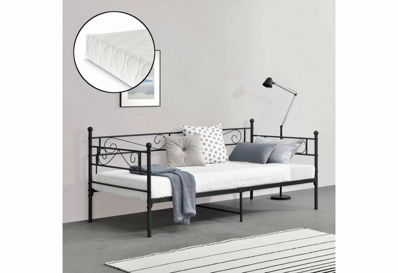 en.casa Metallbett, »Kerava« Einzelbett 90x200 cm mit Kaltschaummatratze Sc günstig online kaufen