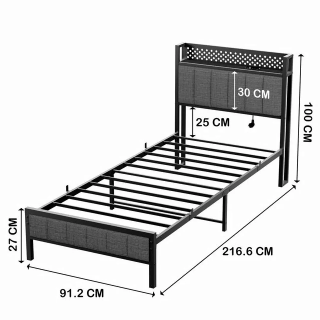 HAUSS SPOLE Metallbett Polsterbett Bettgestell Jugendbett mit USB-Port, LED günstig online kaufen