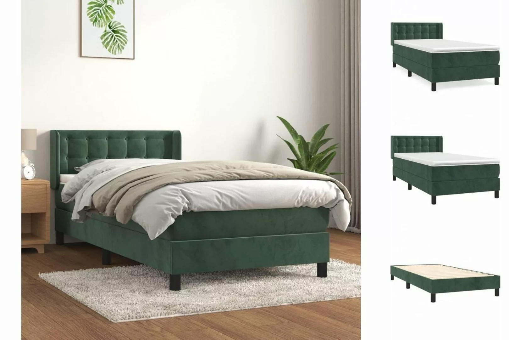 vidaXL Boxspringbett Boxspringbett mit Matratze Dunkelgrün 90x200 cm Samt B günstig online kaufen