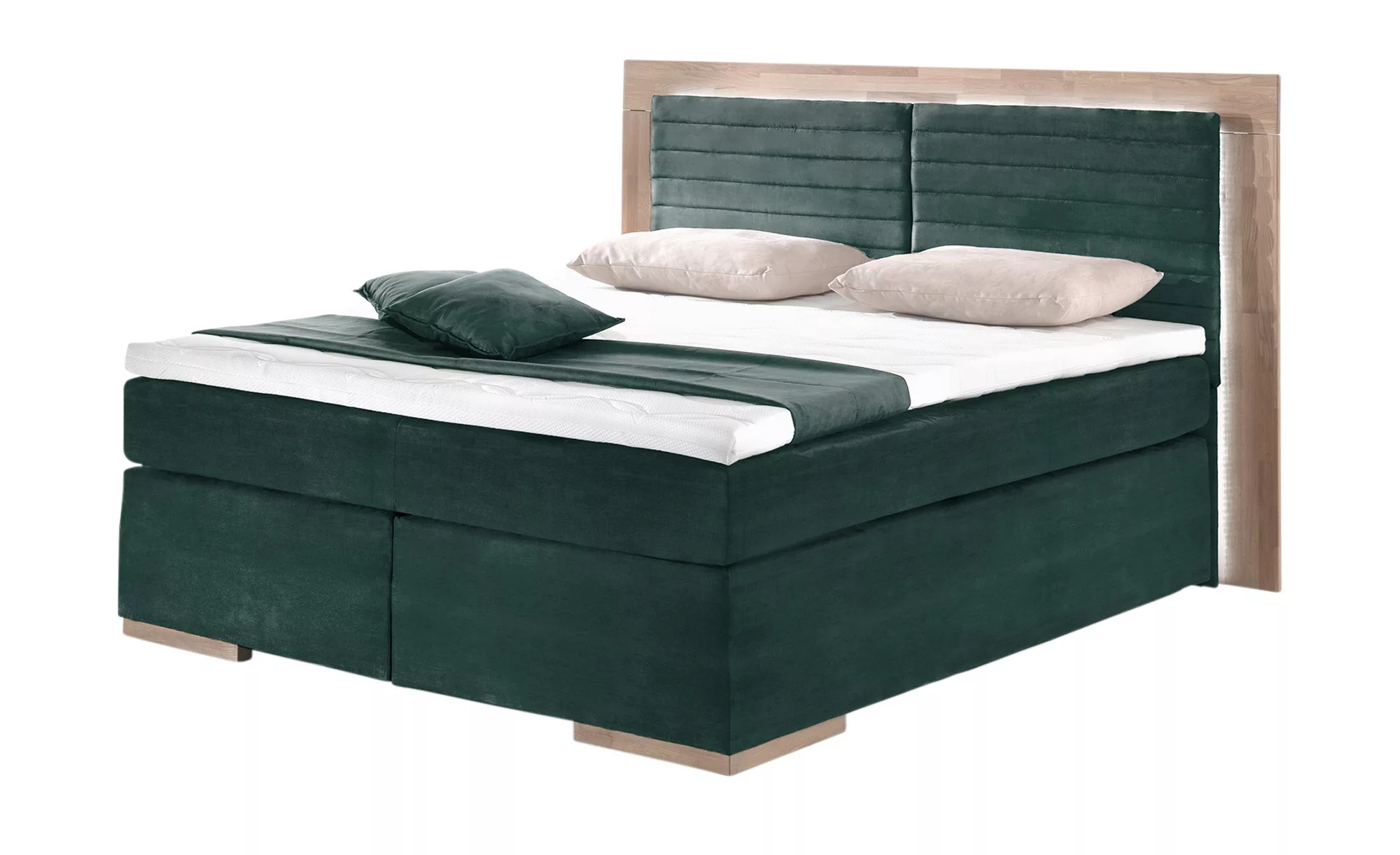 uno Massivholz-Boxspringbett mit LED-Beleuchtung - türkis/petrol - 190 cm - günstig online kaufen