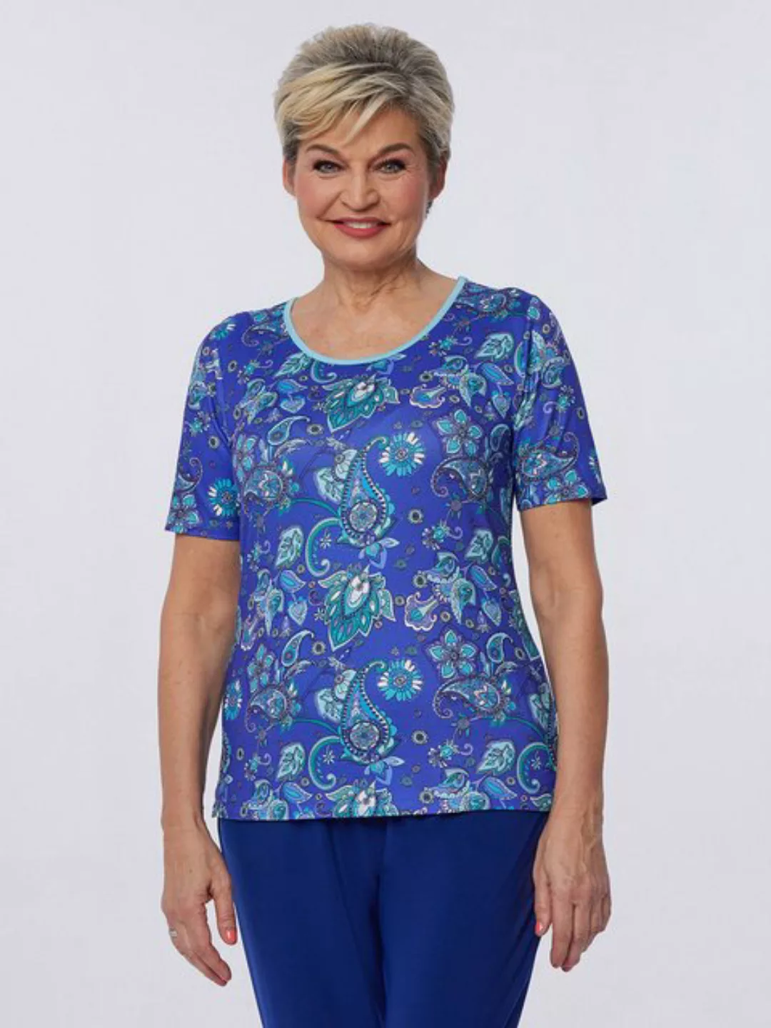Belli Beaux Kurzarmbluse T-Shirt pflegeleicht mit Paisleydesign in Blautöne günstig online kaufen