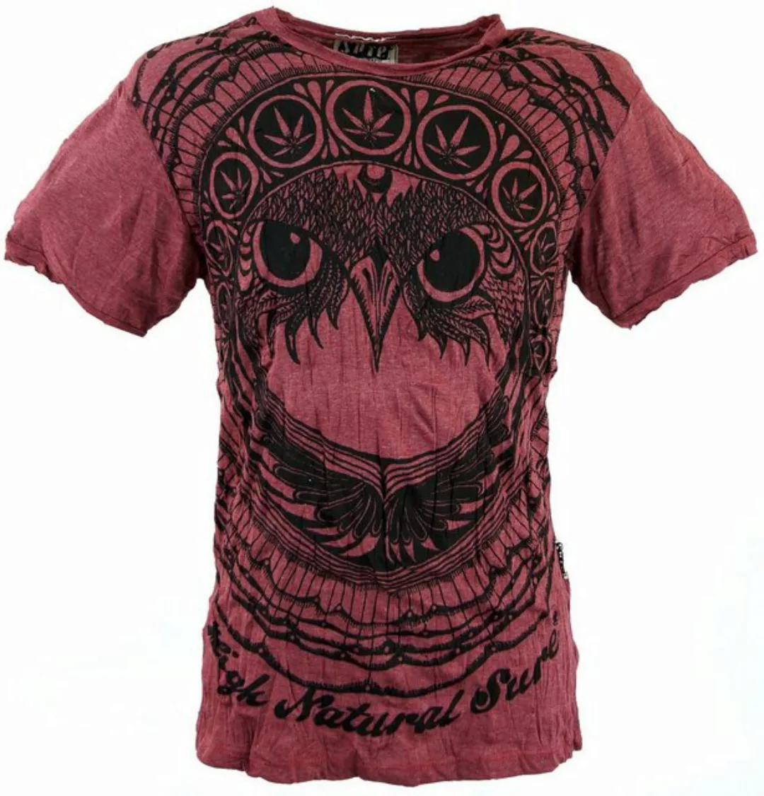 Guru-Shop T-Shirt Sure Herren T-Shirt Eule - bordeaux Goa Style, Festival, günstig online kaufen