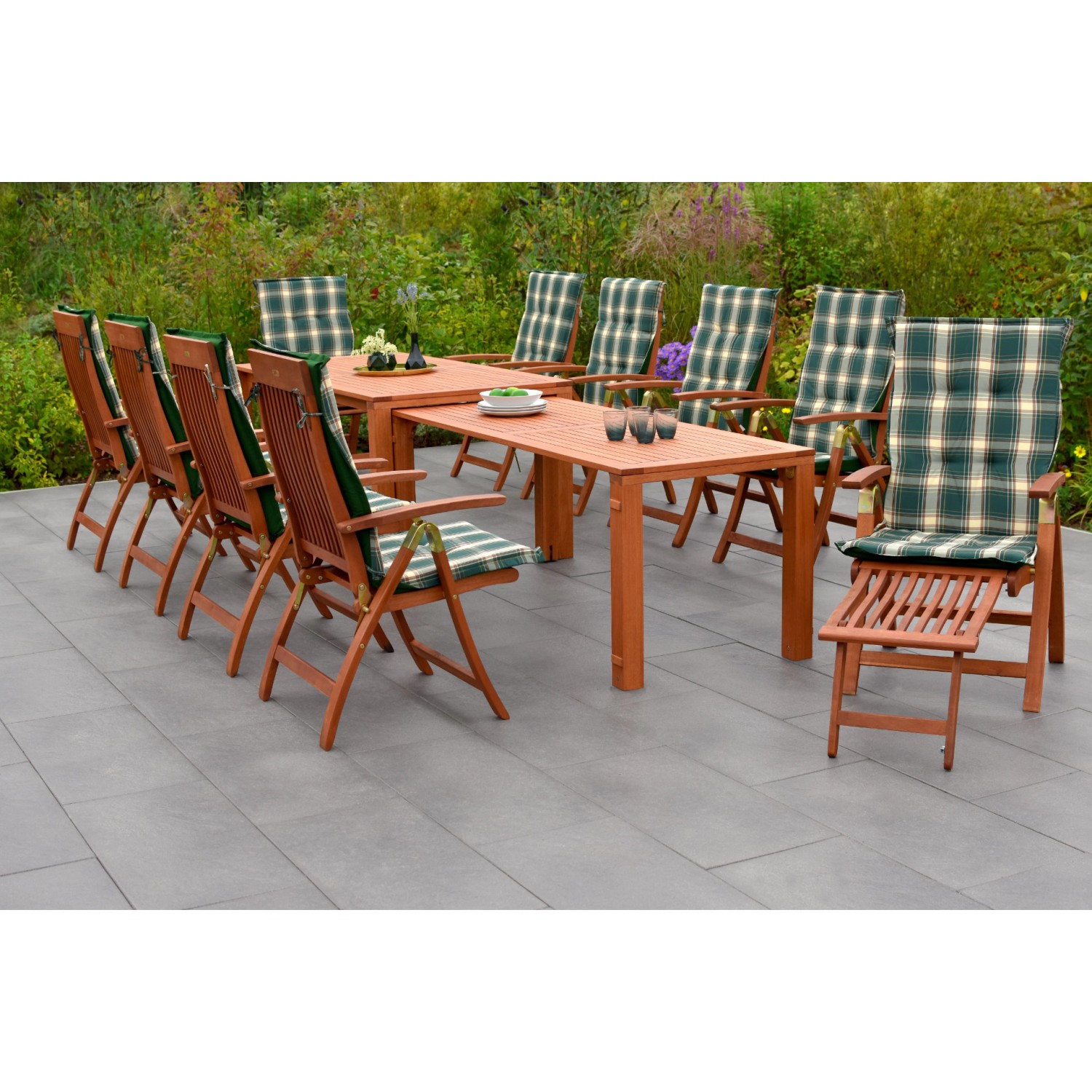 Merxx Comodoro Set 21-tlg. 10 Klapsessel 10 Auflagen Flex-Gartentisch Auszi günstig online kaufen