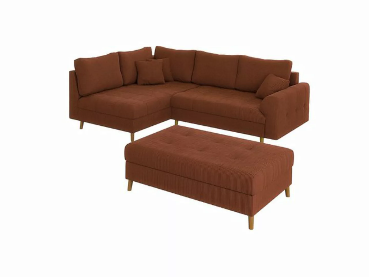 S-Style Möbel Ecksofa und Hocker Zara mit Schlaffunktion und Braun Holzfüße günstig online kaufen