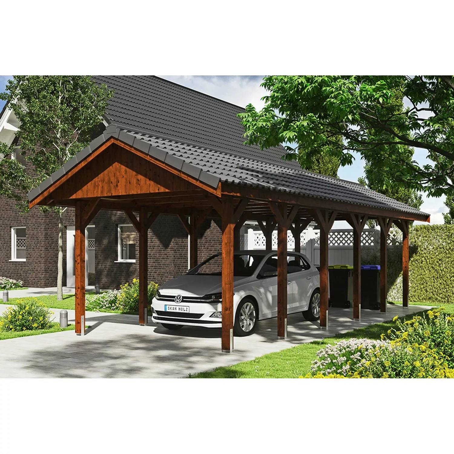 Satteldach-Carport Wallgau Nussbaum 380 x 900 cm Dachlattung günstig online kaufen