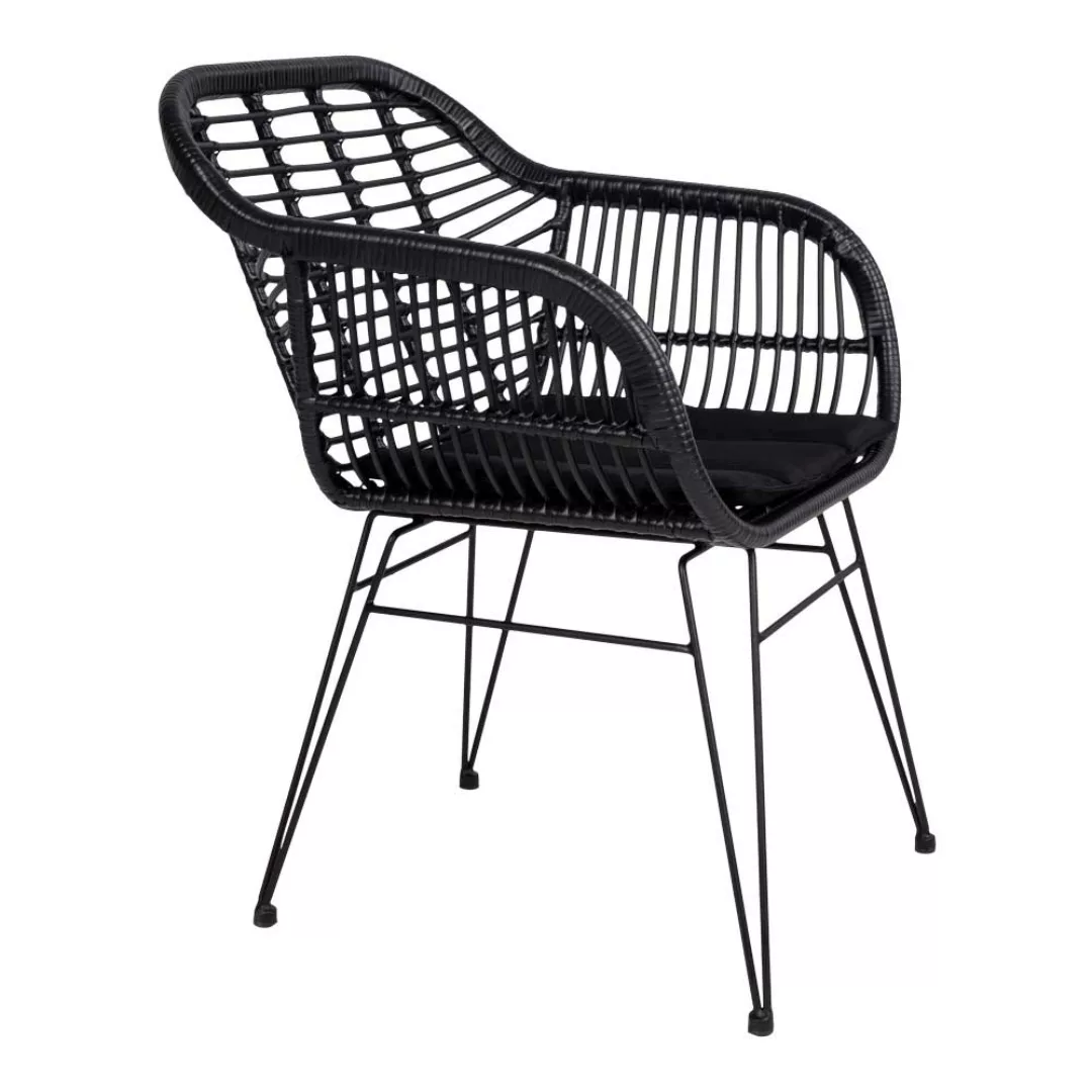 Esszimmerstühle in Schwarz Rattan Polsterauflage (2er Set) günstig online kaufen