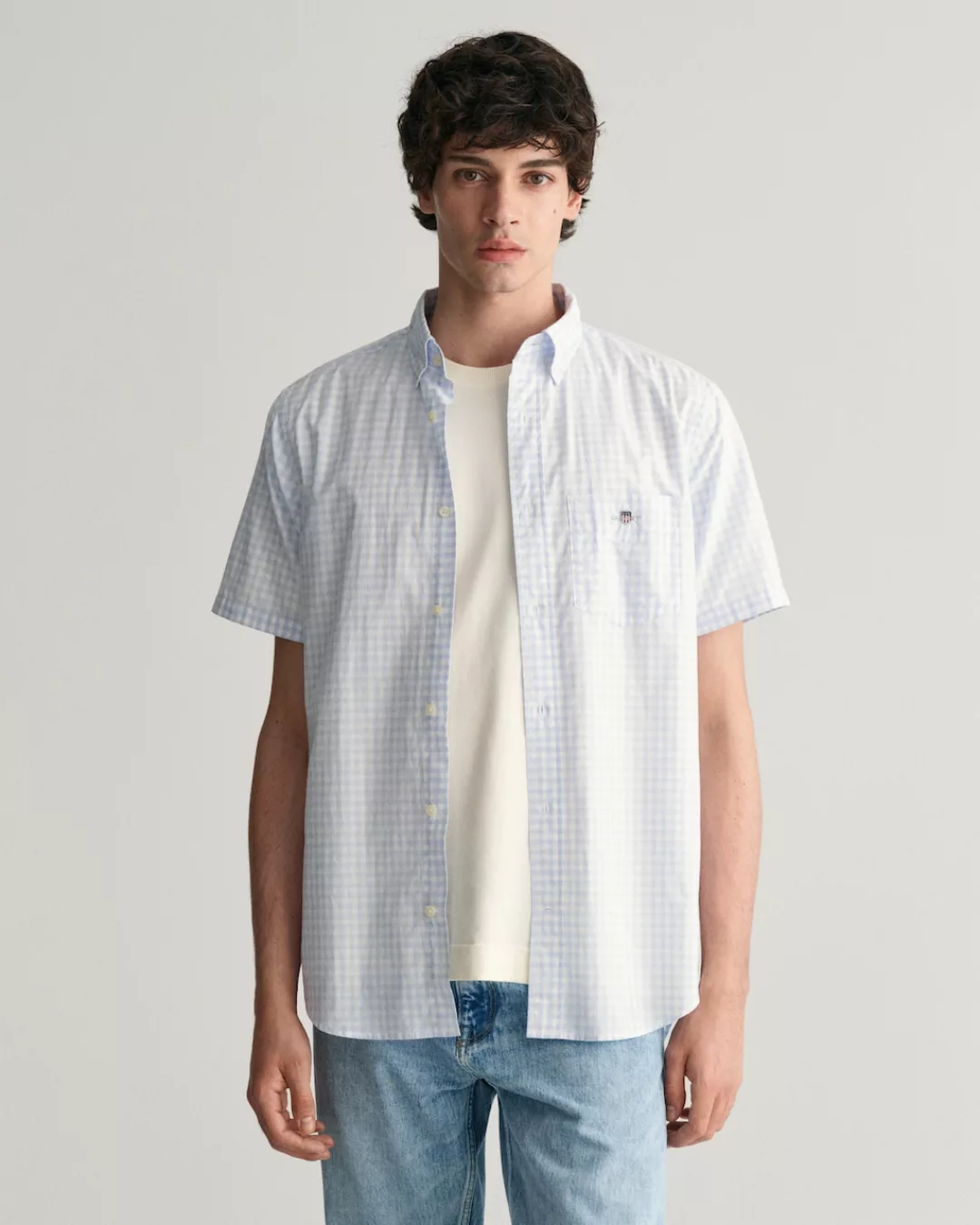 Gant Kurzarmhemd Regular Fit Gingham Popeline Hemd strapazierfähig pflegele günstig online kaufen