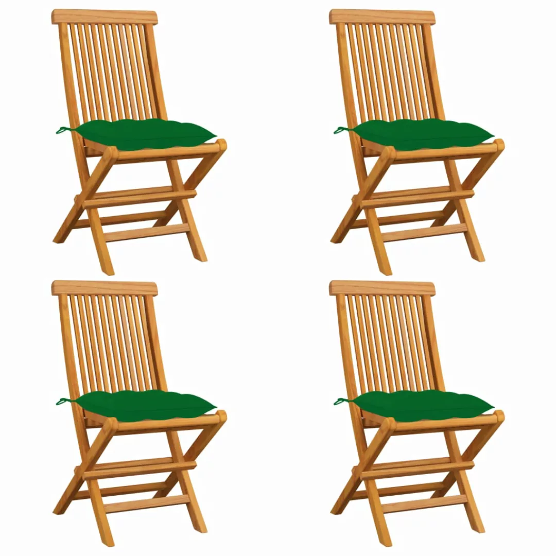 Gartenstühle Mit Grünen Kissen 4 Stk. Massivholz Teak günstig online kaufen