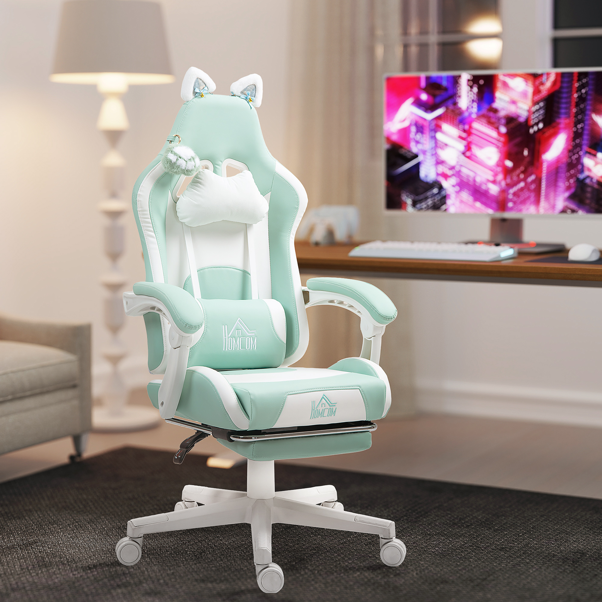 HOMCOM Ergonomischer Gaming-Stuhl mit Katzohren, Drehstuhl Gaming Büro Lede günstig online kaufen